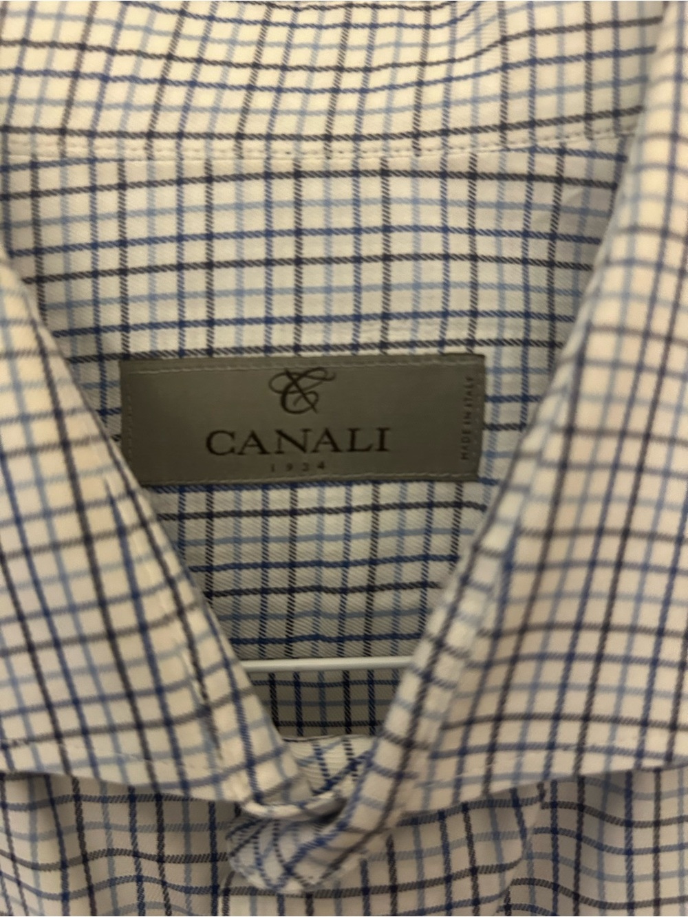 Canali White Dress Shirt with Blue Windowpane Check